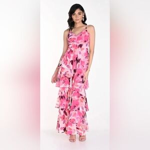 Frank Lyman Ruffled Dress Layered White/Pink Floral Print Sample New size medium